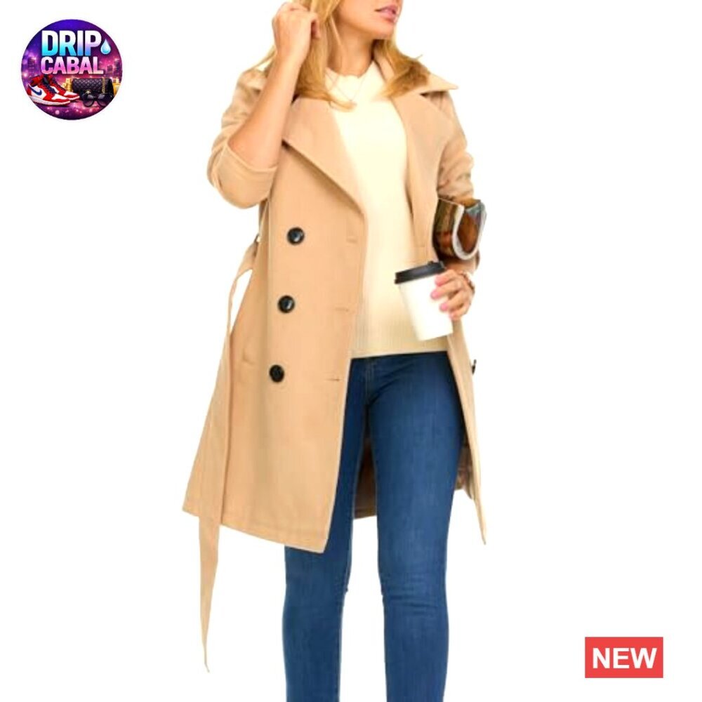 Double-Breasted Trench Coat Faux Wool Winter Elegant Classic Chic Oversized - Picture 3 of 7